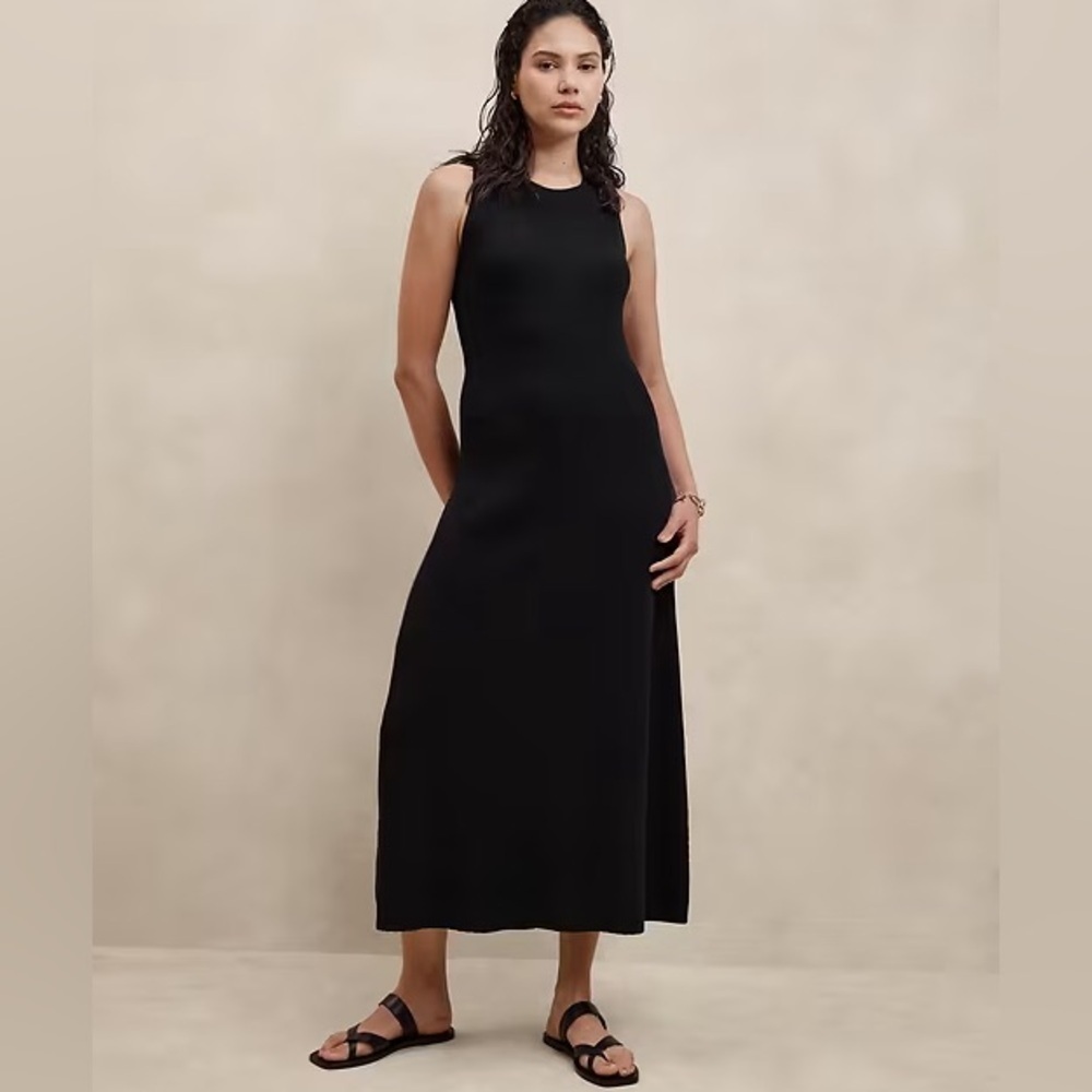 NWT! Banana Republic Black Refined Ribbed Midi Sweater Dress - Medium Petite🧺
